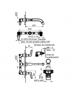 FV 203/H6 CR ARRAYAN JUEGO GRIFERIA DE PARED LAVATORIO