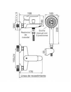 FV 310/D9 CR COTY JUEGO GRIFERIA MONOCOMANDO EXTERIOR BAÑERA Y DUCHA 